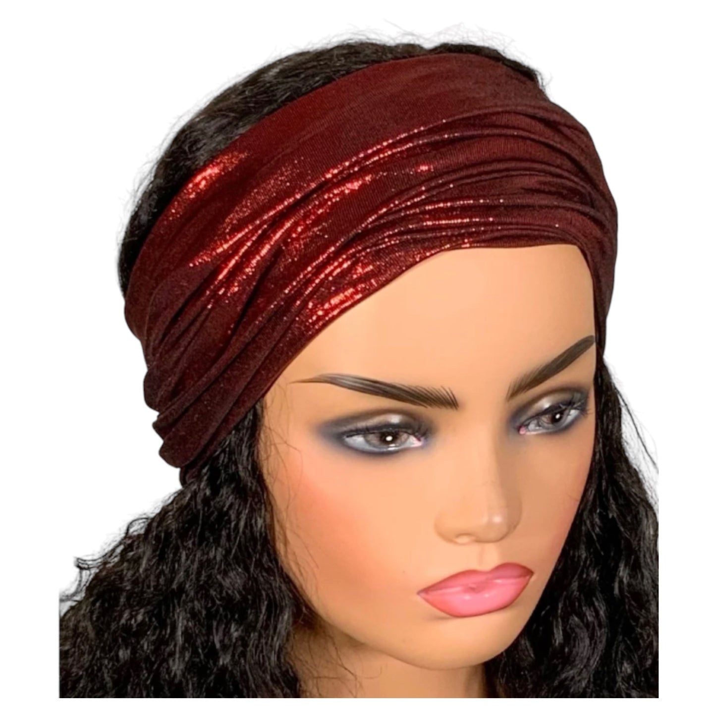 Metallic Red “Big Band” Wide Scrunch Headband