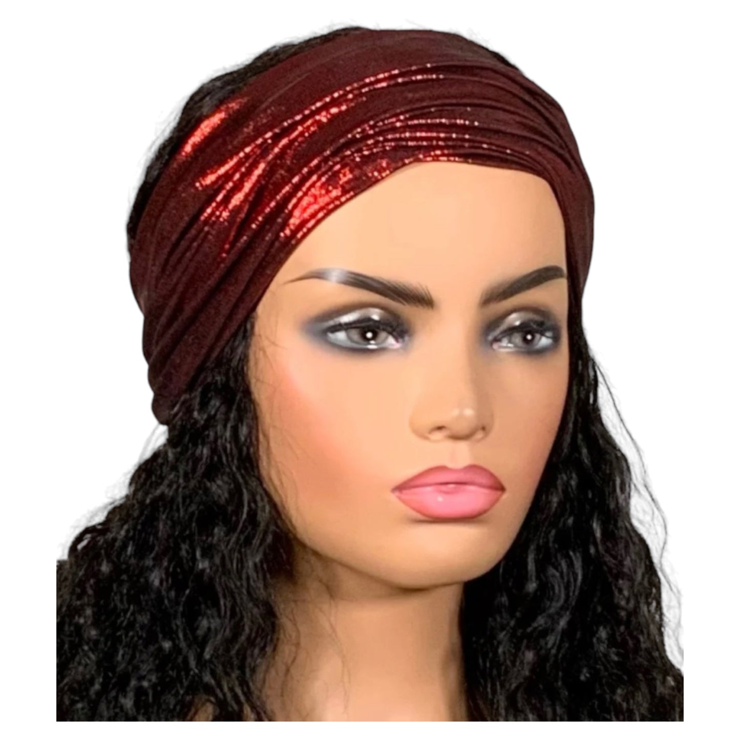 Metallic Red “Big Band” Wide Scrunch Headband